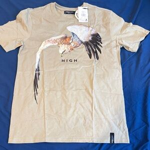 Beige Graphic Tee with Eagle Design